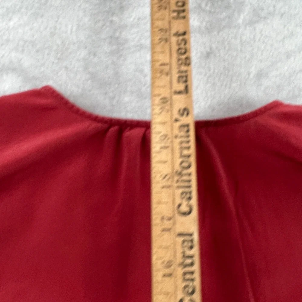Madewell 100% Silk V-Neck Blouse S Red Women Cinched Puff Sleeve Tie Top
